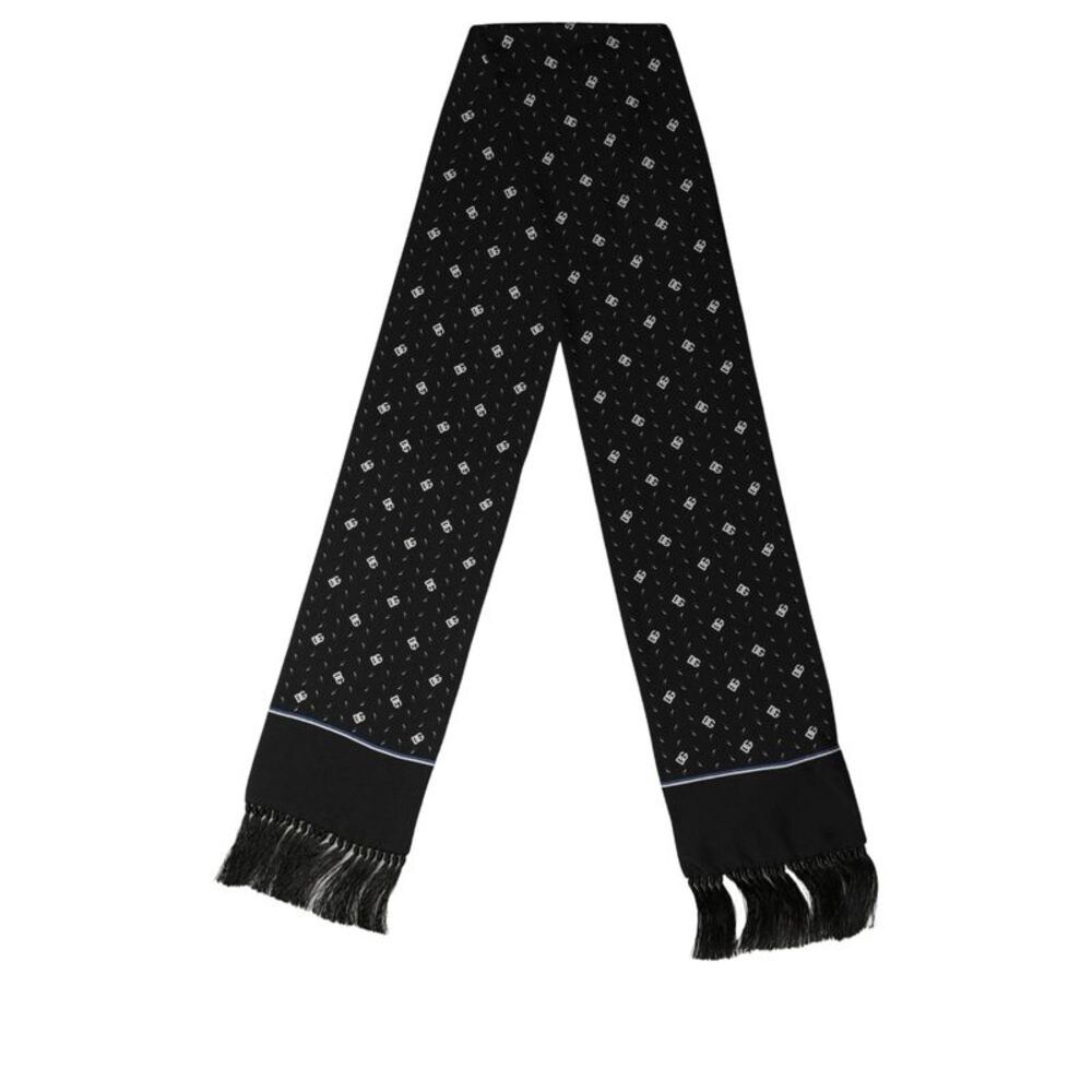 Dolce & Gabbana Black Silk DG Logo Men Fringed Shawl Men's Scarf